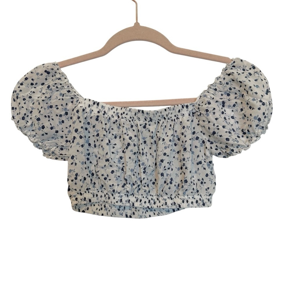 Brandy Melville Green Floral Cropped Top Off The Shoulder One Size Fits XS-S. - Picture 6 of 6